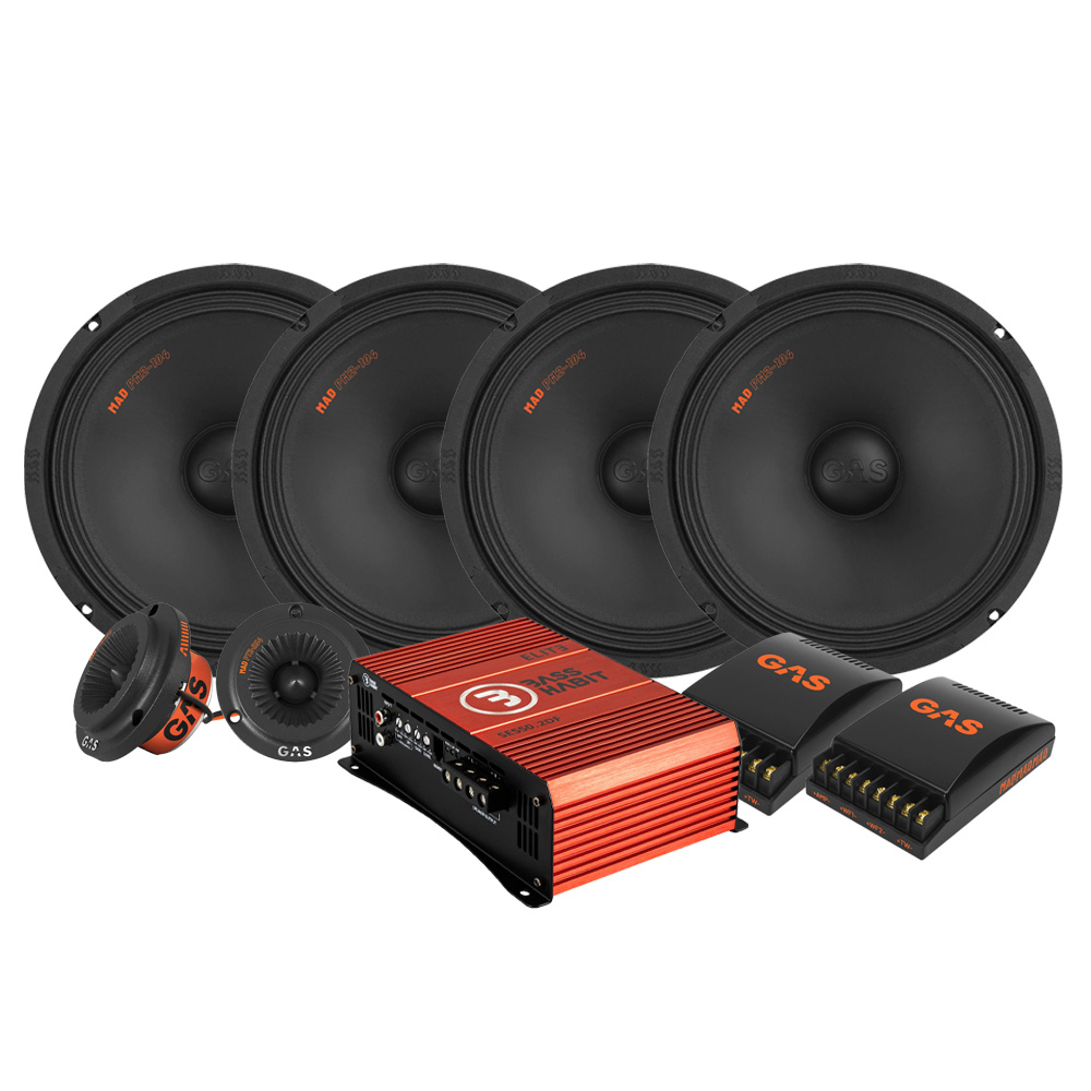 Högtalartillbehör och förstärkare för bilstereosystem.