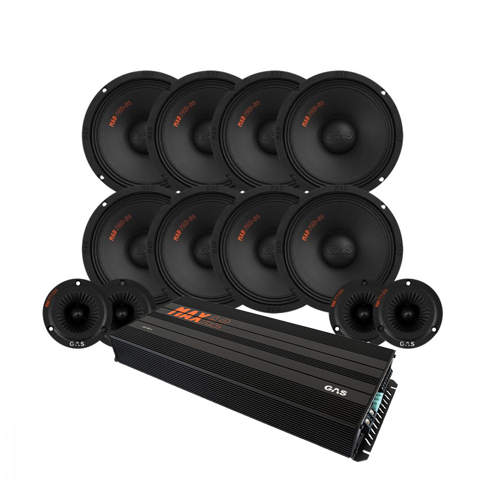 Högtalare och förstärkare i ett paket för ljudsystem.