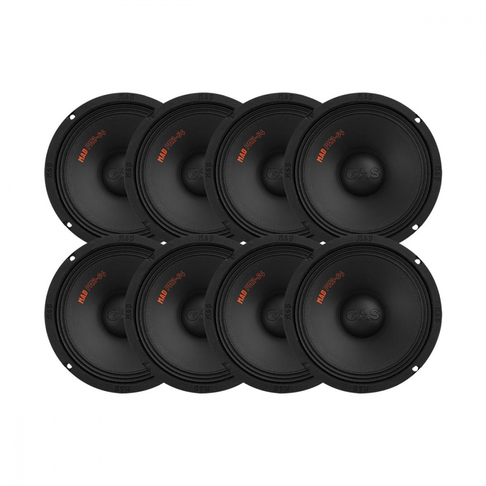 Åtta 6.5 tums midbasar från GAS, modell PM2-64.