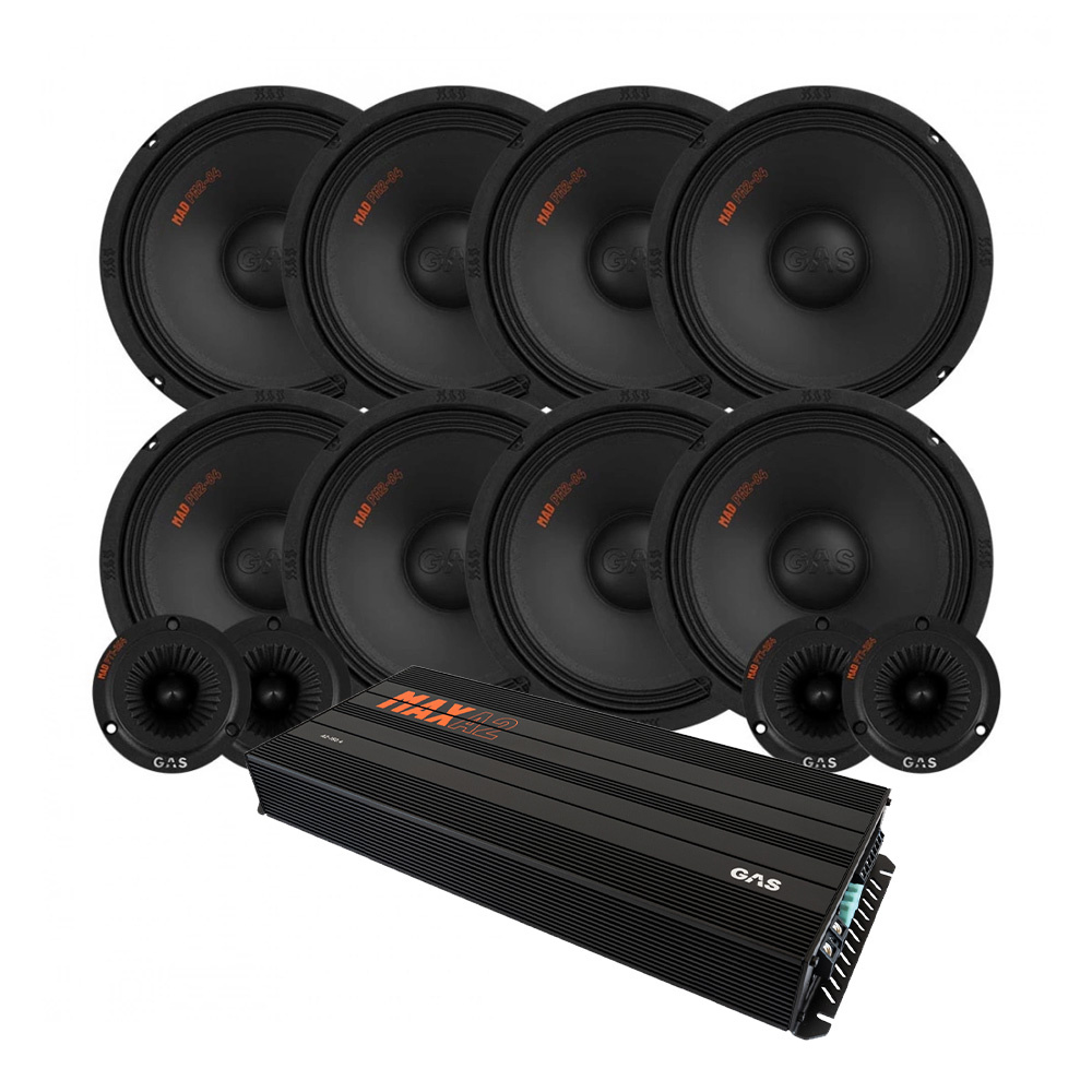 Paketerbjudande med 8 högtalare och förstärkare från GAS.