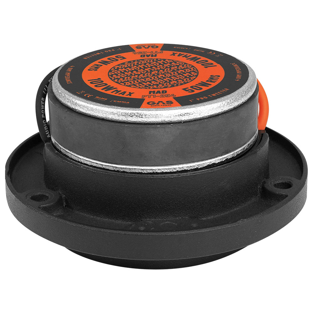 Ett gasfilter med rund form, metallisk yta och svart bas.