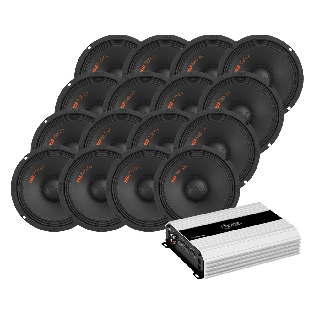 16-pack GAS MAD PM2-84 med Bass Habit SP5504FR, SPL-paket