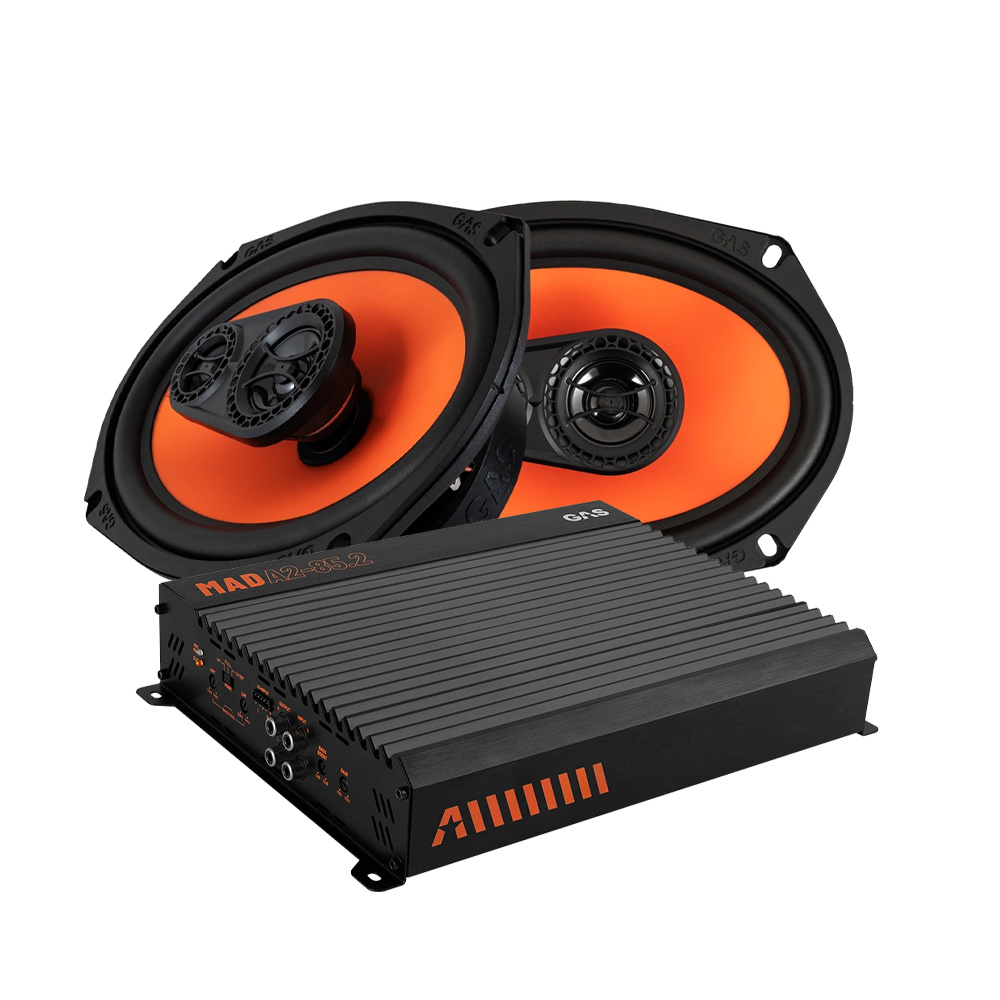 Koaxialhögtalare och förstärkare i bilstereosystem.