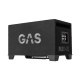 GAS MAX B1-18E och DS18 ION600.1D, baspaket En svart subwoofer med GAS-logotyp och kopplingspanel.