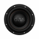2-pack GAS MAX S1-6D1 & MAX A2-800.1D, baspaket Subwoofer med GAS-logotyp, rund design och svart yta.