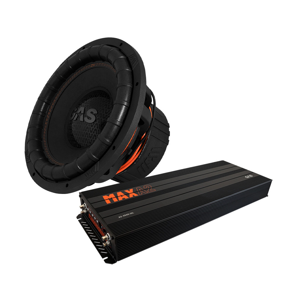 Subwoofer och förstärkare i baspaket för ljudsystem.