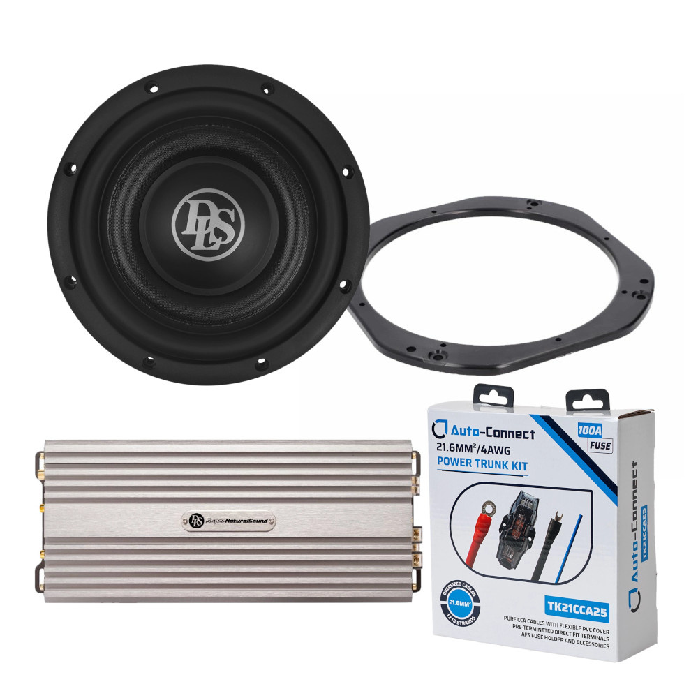 DLS Baspaket med subwoofer, förstärkare och kablar för Tesla Model Y/3.