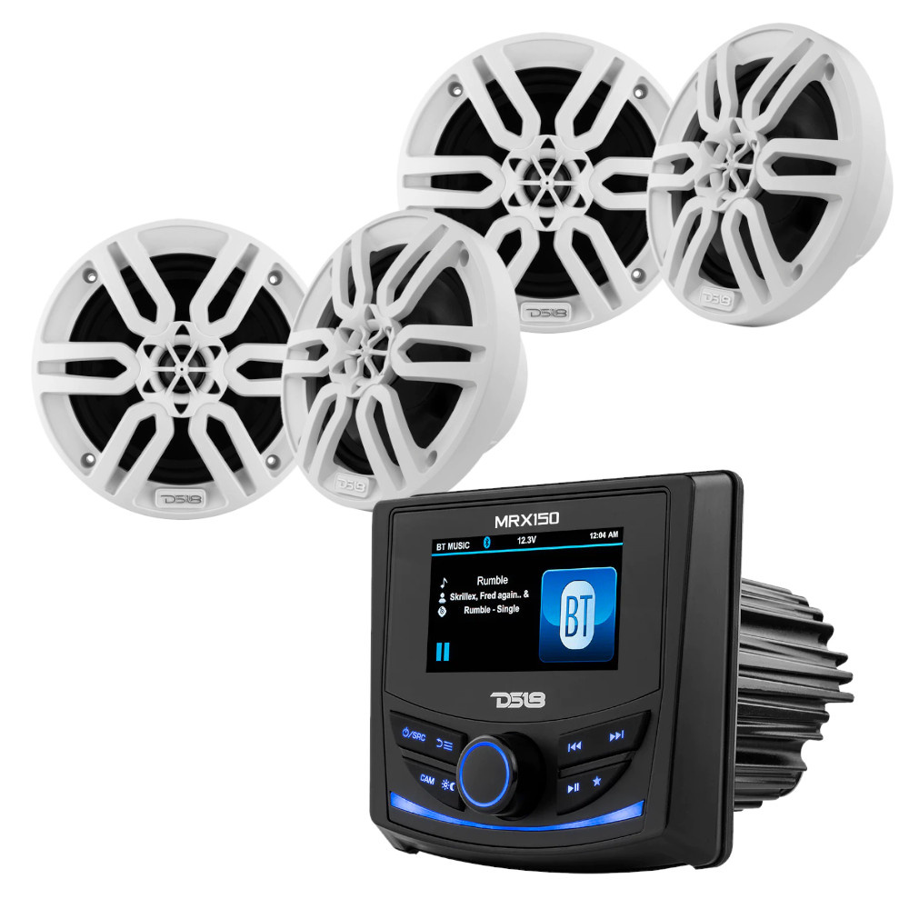 Marinpaket med DS18 MRX150 ljudsystem och två par MP6-högtalare.