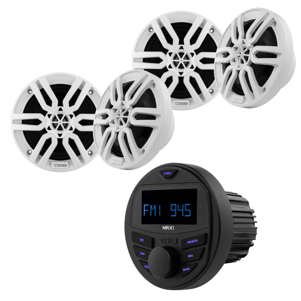 Marin ljudsystem med MRX1 stereo och två MP6 högtalare.