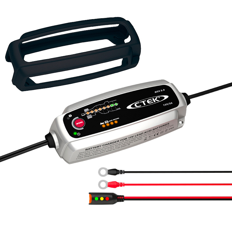 Batteriladdare med tillbehör och indikatorer för 12V blyackumulatorer.