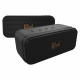 2-pack Klipsch Nashville, portabel Bluetooth-högtalare Två svarta, portabla Bluetooth-högtalare med en textur yta och kontroller ovanpå.