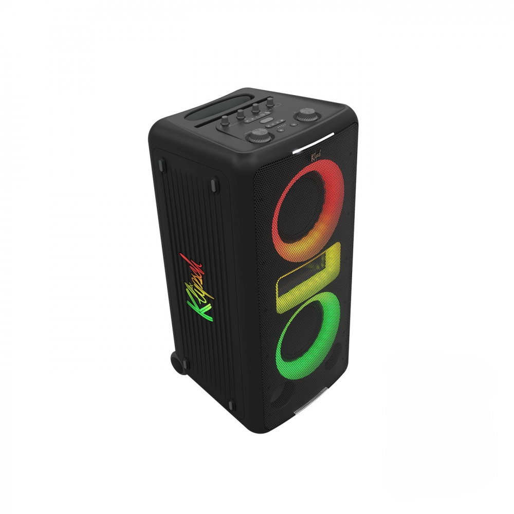 Två partysystem med Bluetooth, mikrofon och färgglada ljus.