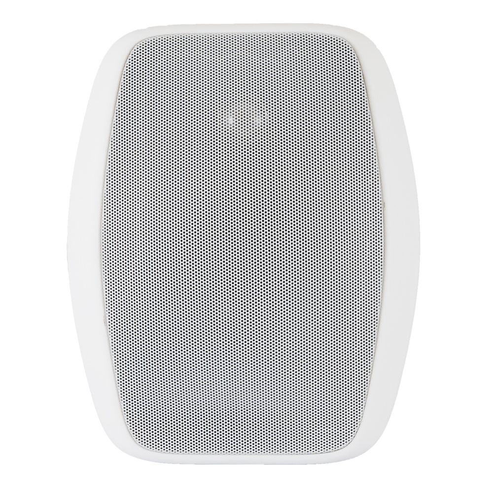 Högtalare med elegant design och galler för ljudspridning.