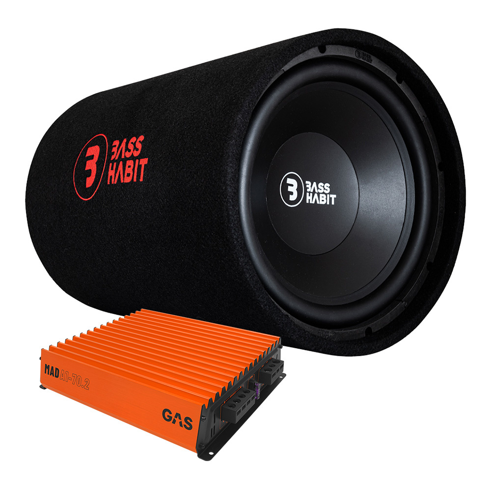 Subwoofer med förstärkare, designad för ljudsystem i bilar.