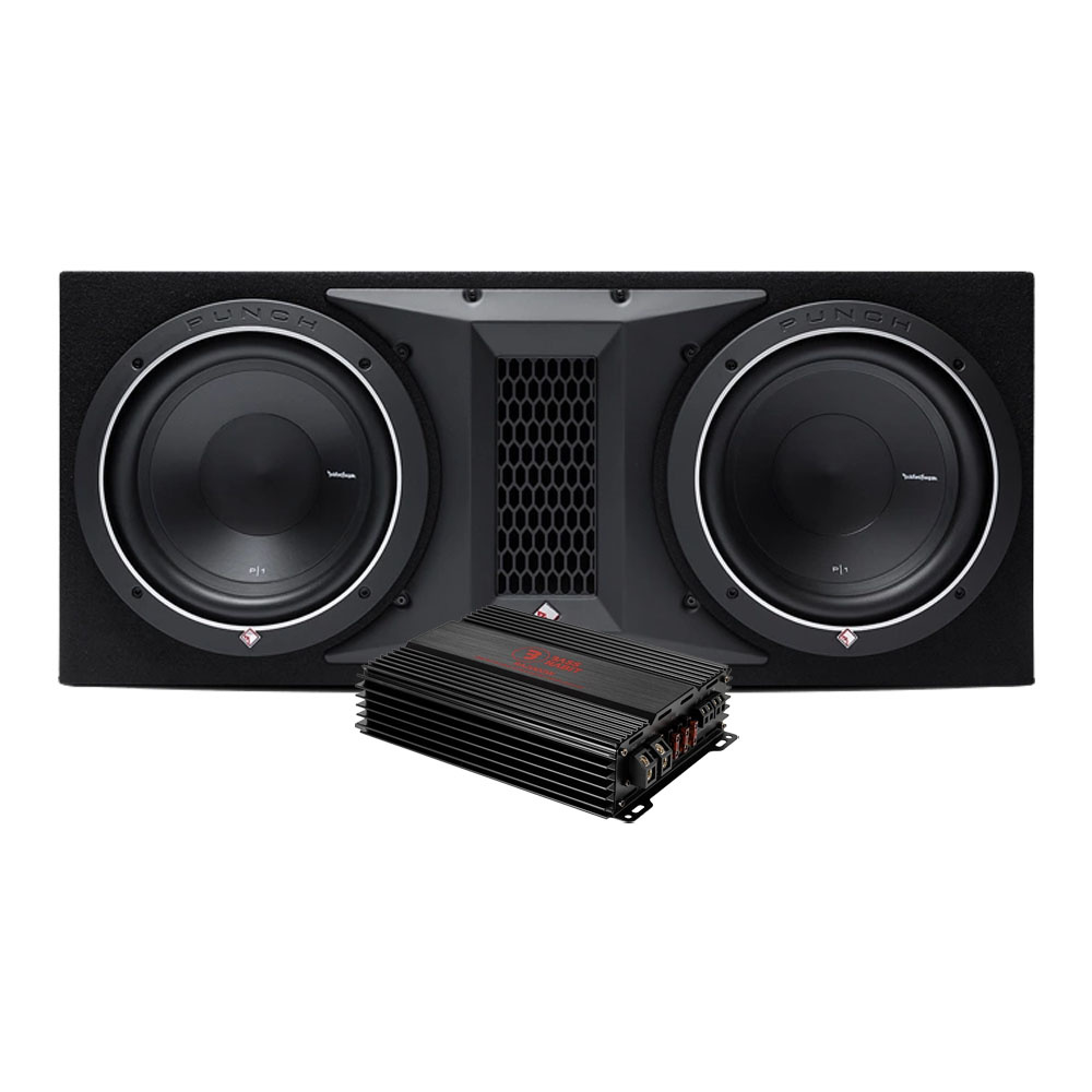 Dubbel 10-tums subwoofer med förstärkare för kraftfull bas.
