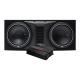 Rockford Fosgate P1-2X10 och Bass Habit RA2000W, baspaket Dubbel 10-tums subwoofer med förstärkare för kraftfull bas.