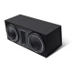 Rockford Fosgate P1-2X10 & GAS MAD A2-1200.1DFL, baspaket En svart ljudlåda med två subwoofers, designad för bilinstallation.