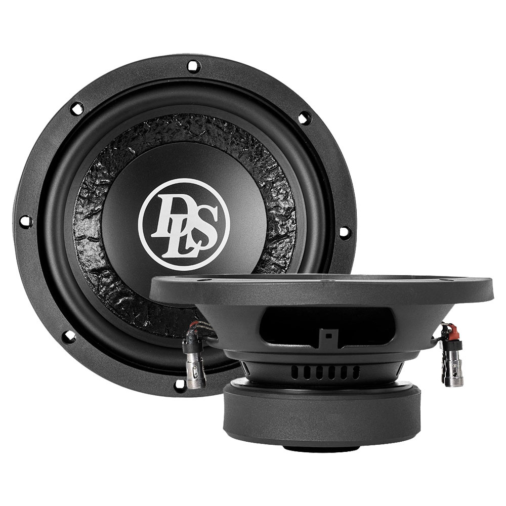 Två 8-tums baselement i svart design, avsedda för ljudsystem.