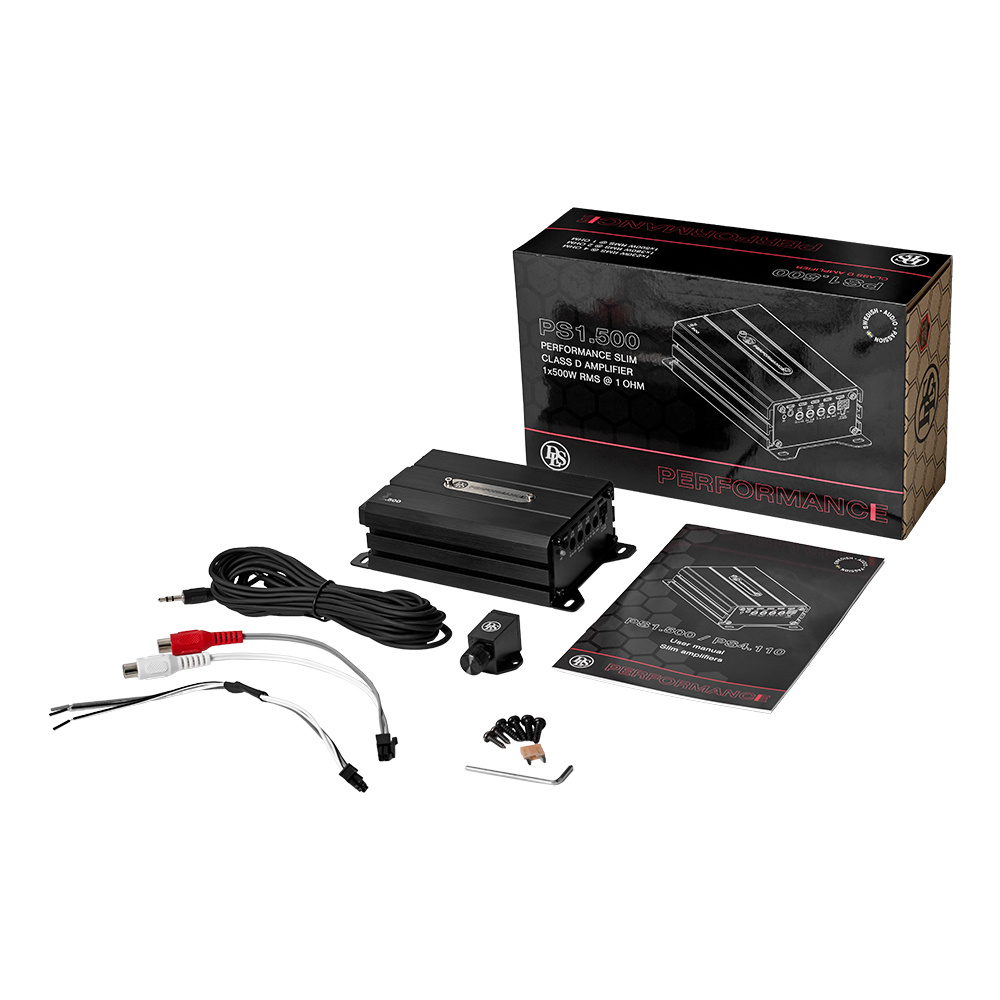 En förstärkares paket med kabel och manualer. Modell PESB28 och PS1.500.