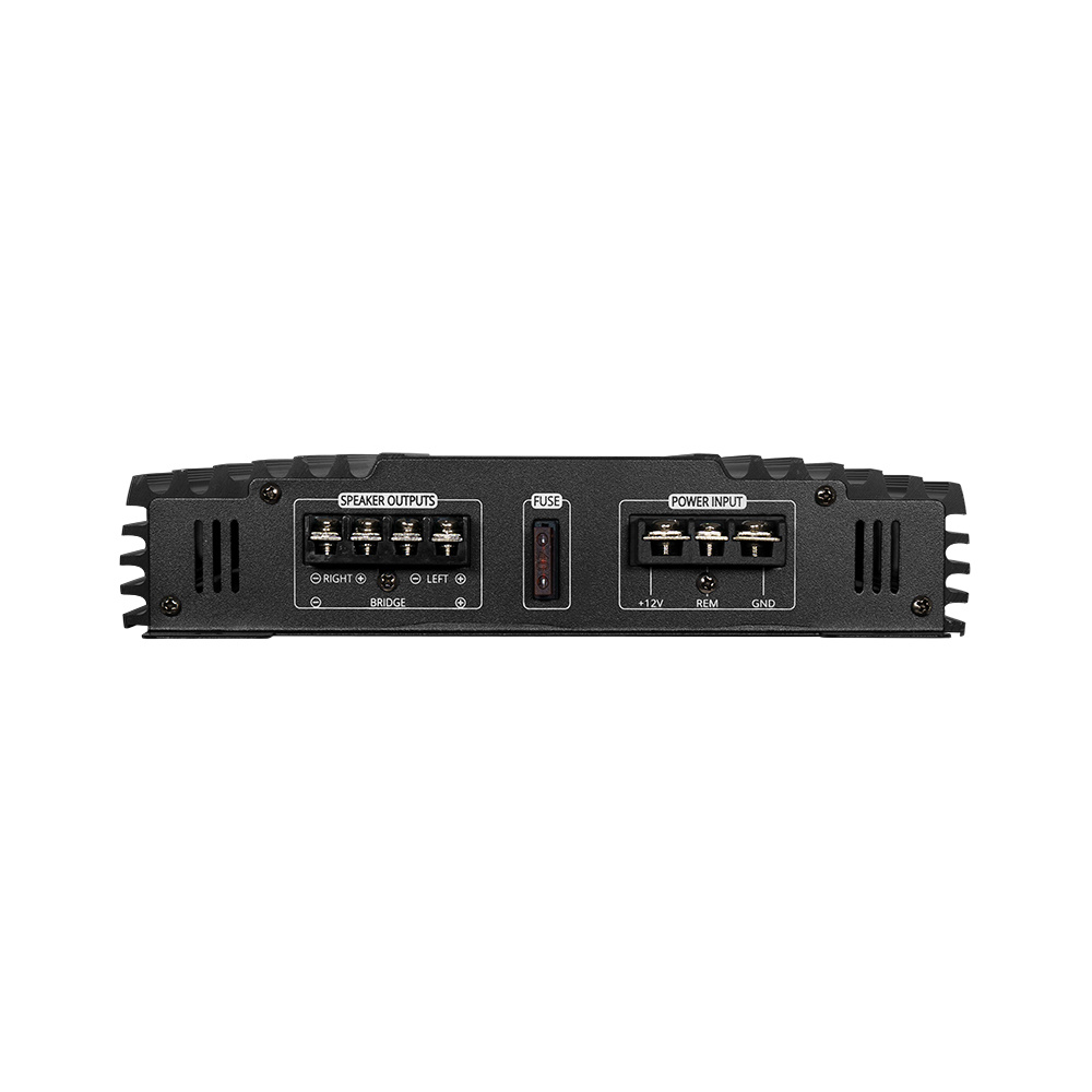 Baksidan av en basförstärkare med anslutningar och USB-port.