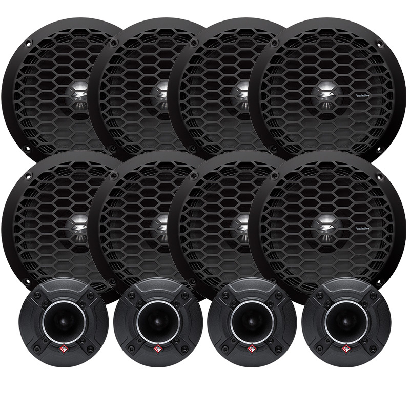 Högtalare och diskant i svart, sex enheter plus två tweeters.