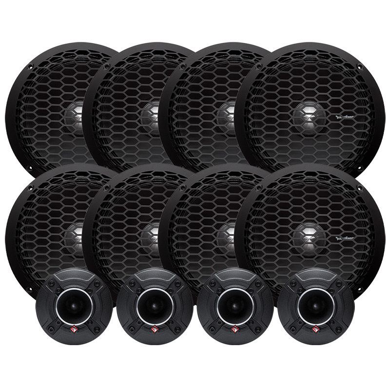 Högtalare och diskant, svart design, för ljudsystem.