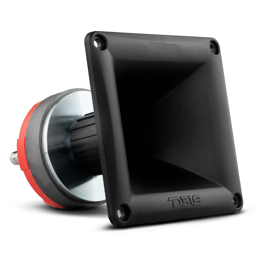 Högtalarkomponent med plasttratt och metallbas, designad för ljudsystem.