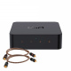 WiiM Pro Plus med Proson Arctic RCA-kabel på köpet En svart mediaplayer med RCA-kabel, kompakt design och få knappar.