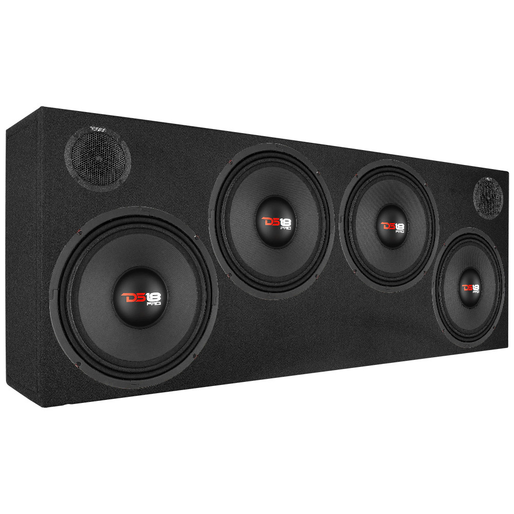 Högtalartorn med fyra 10-tums element för hög ljudprestanda.