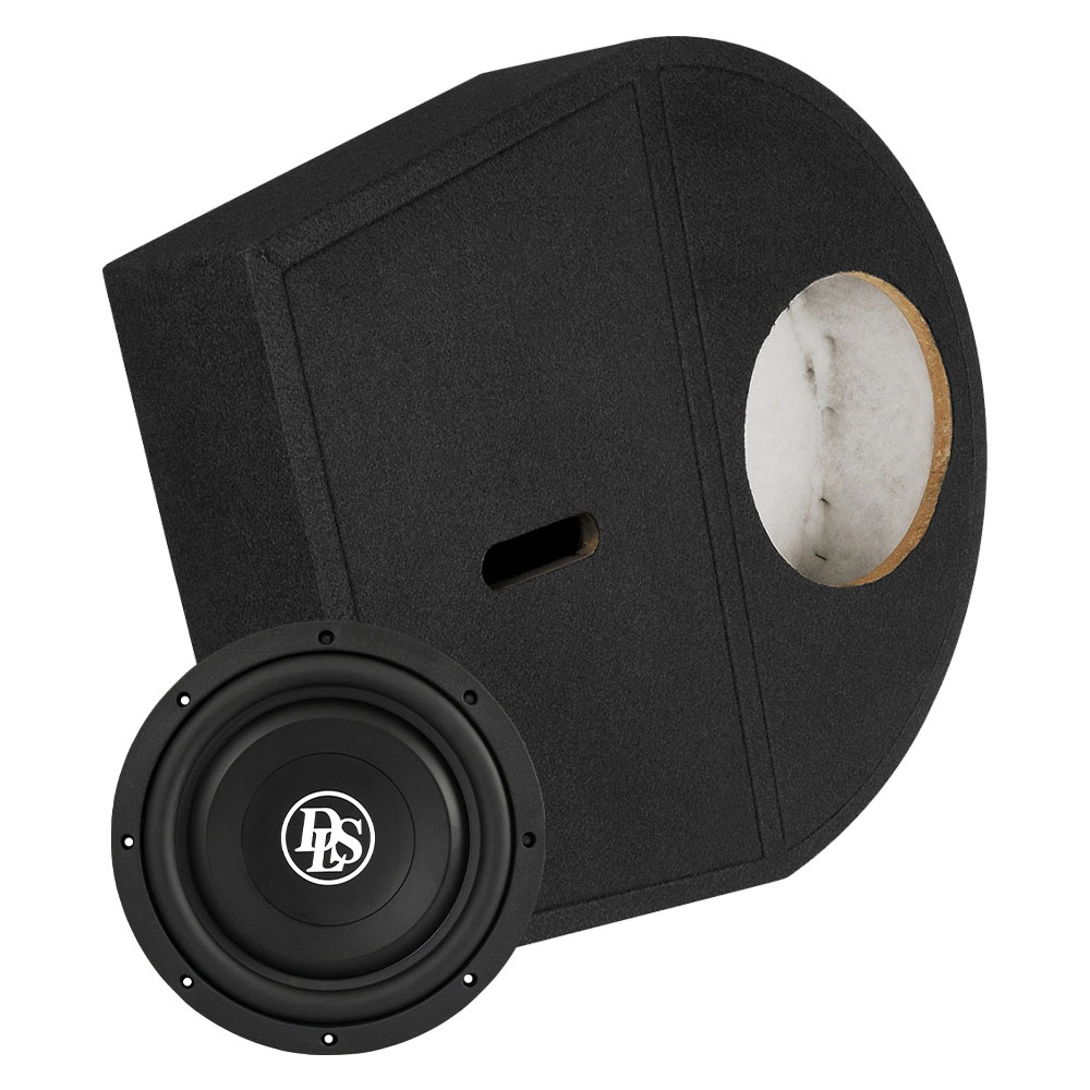 En svart reservhjulsbaslåda med en subwoofer.