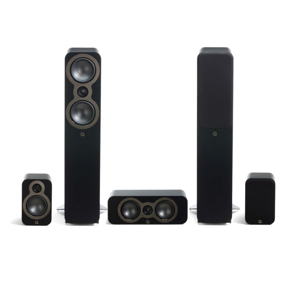 Q Acoustics 3050c 5.0 högtalarpaket med center och surround, svart