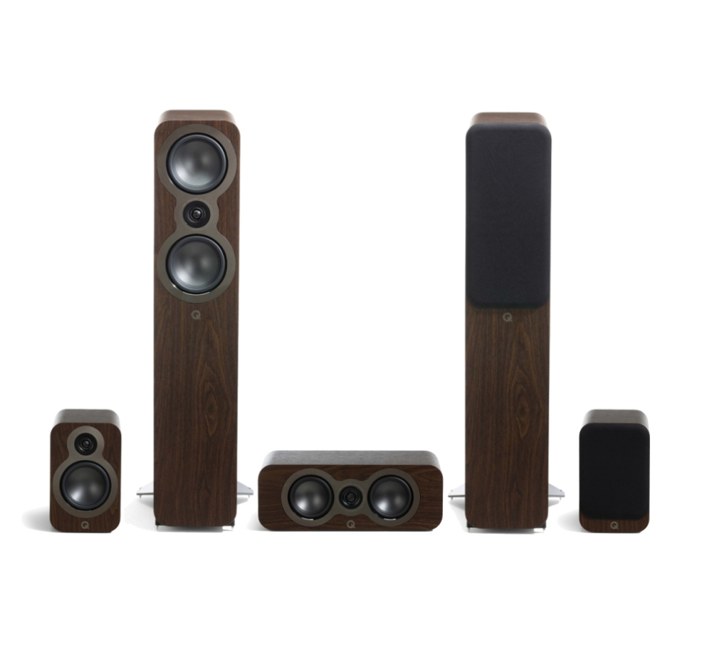 Q Acoustics 3050c 5.0 högtalarpaket med center och surround, valnöt