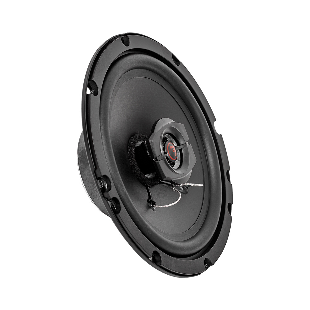 En rund högtalare med svart membran och smidig design.