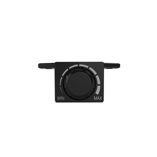 Volymreglage för subwoofer med MIN och MAX märkning.