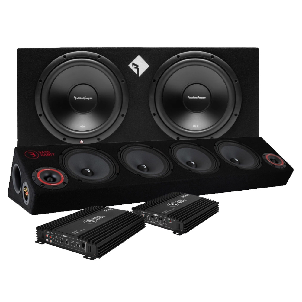 Baslåda med två 12-tums subwoofers och två förstärkarsteg.