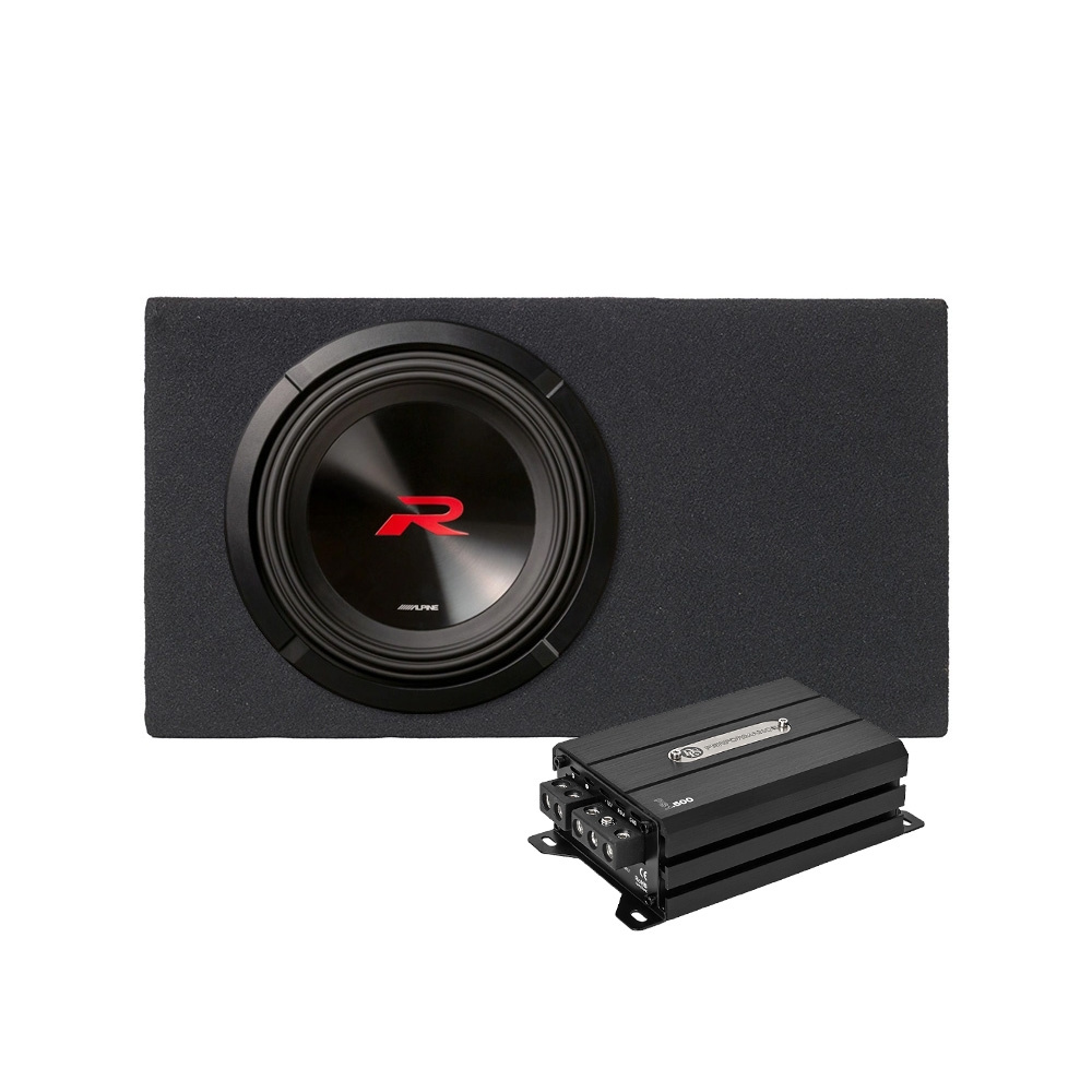 Alpine R2-W8D2 i baslåda med slutsteg, kompakt 1x8 baspaket