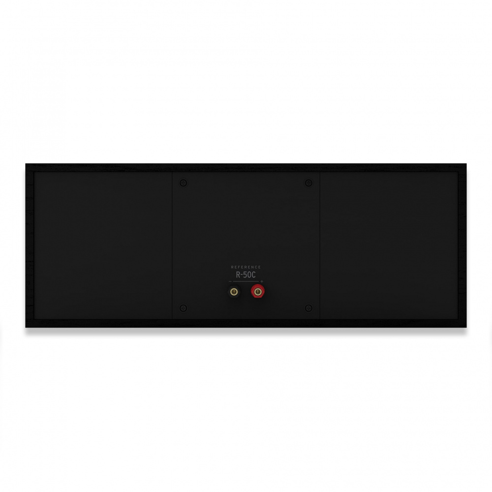 Högtalare med en svart, avlång design och anslutningar bak.