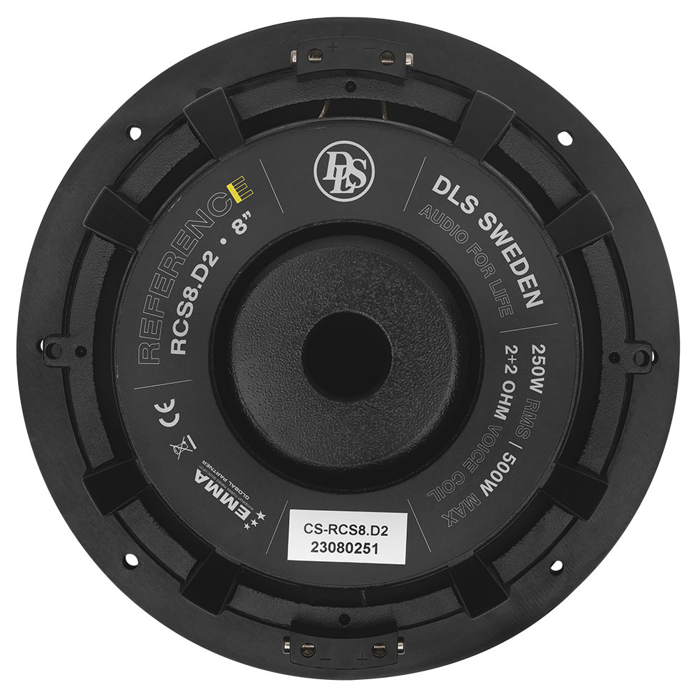Bashögtalare med 8 tum, DLS Reference RCS8.D2, 250W RMS, 2 ohm.