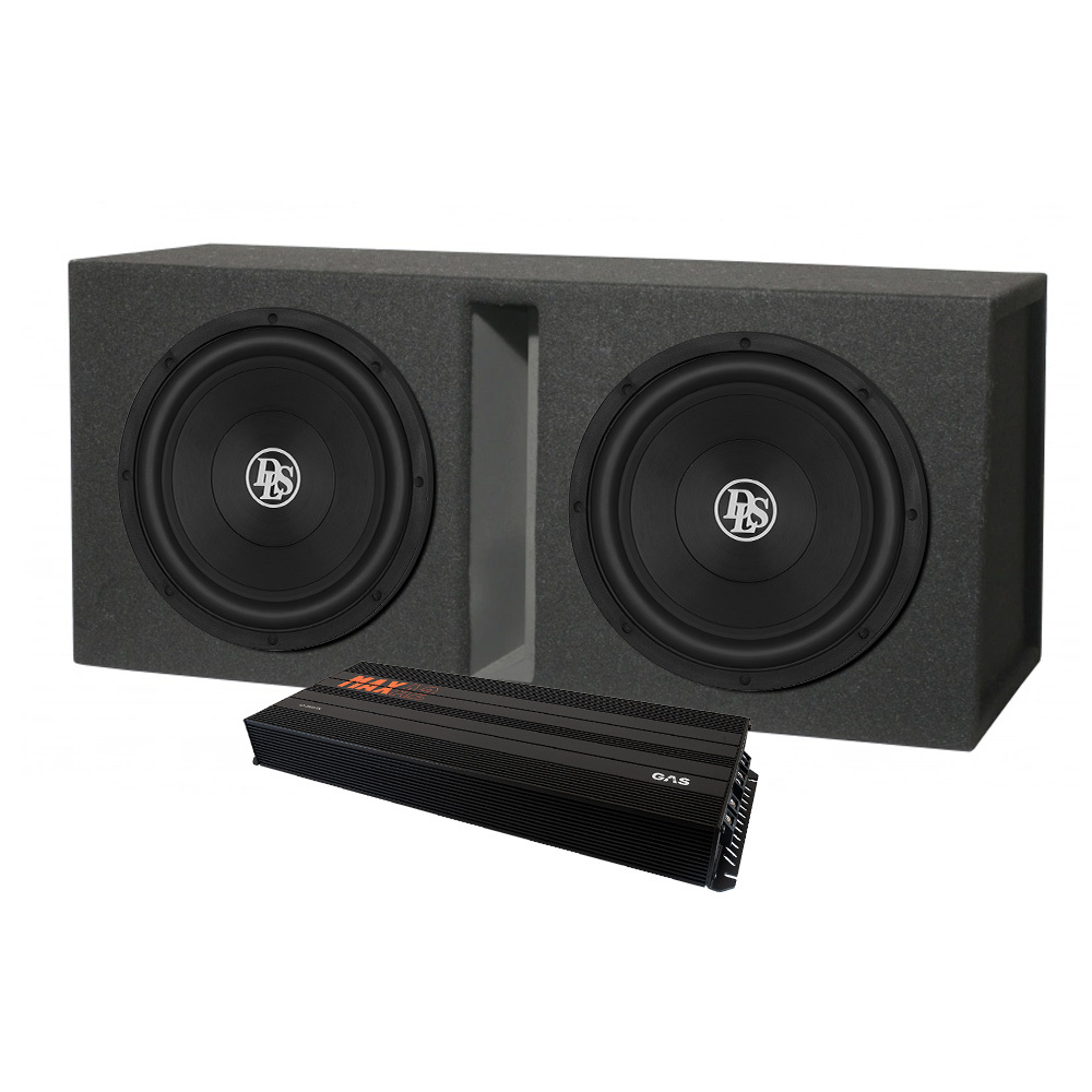 2-pack DLS RCW12.D2 i låda med GAS MAX A2-2500.1DL, baspaket