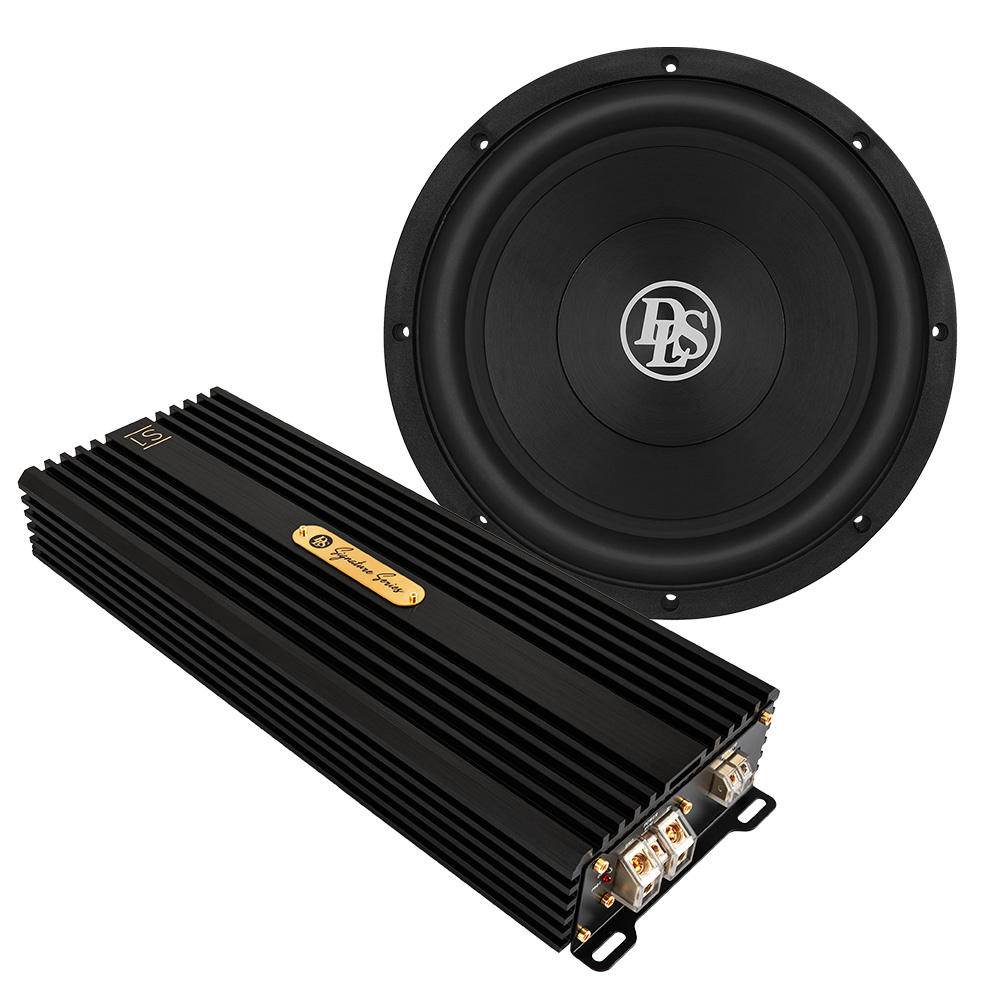 Baslåda och förstärkare, DLS Signature S1 och Reference RCW12.D2 baspaket.