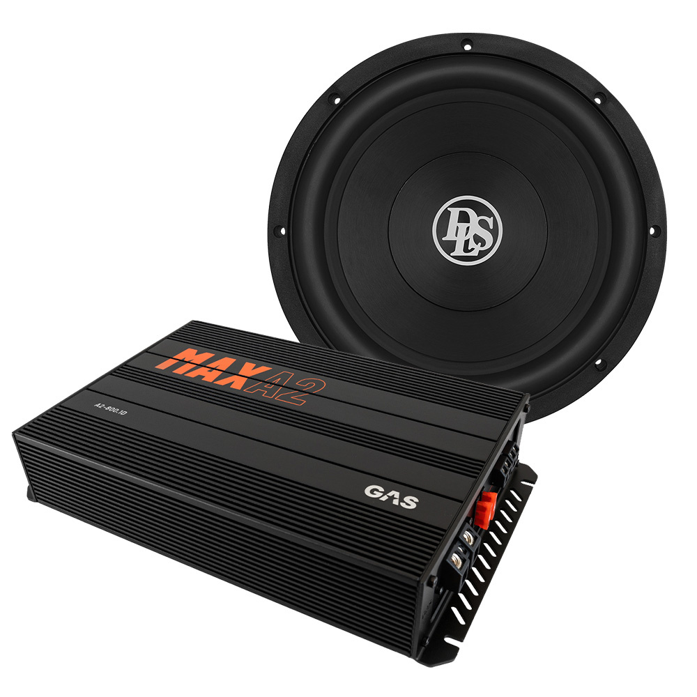 En subwoofer och förstärkare från GAS, modell MAX A2-800.1D.