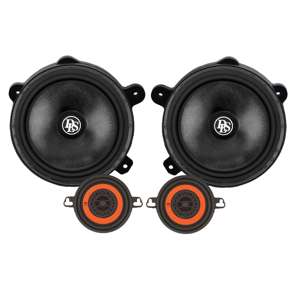 Högtalare med svart design, två stora och två små element för Saab 9-3 NG.