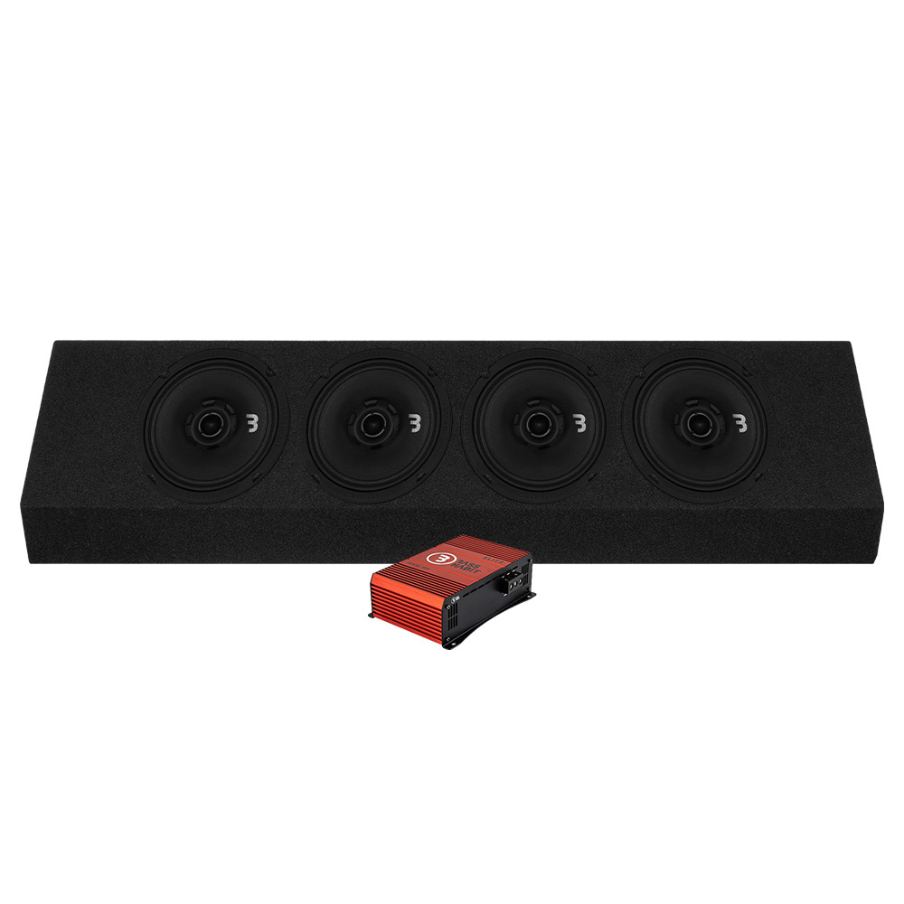 Högpresterande ljudpaket med högtalare och förstärkare.