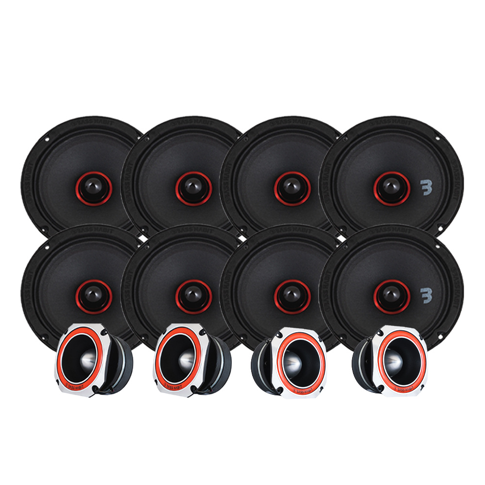 Högtalarpaket med flera körsbärsstorlekar och diskant.