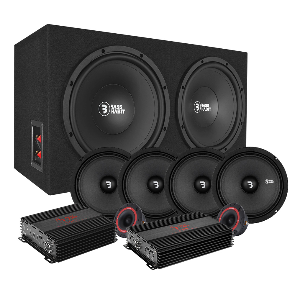 Bass Habit-raggarpaket med 4 midbasar, baslåda och slutsteg.