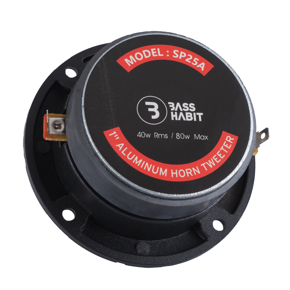 SPL-diskant med modell SP25A, 40W RMS, 80W max effekt, aluminium horn.