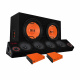 GAS MAD B1-212 baspaket & Play SPL64 raggarplanka med slutsteg Två subwoofers och fyra högtalare med förstärkare. Röd-orange design.