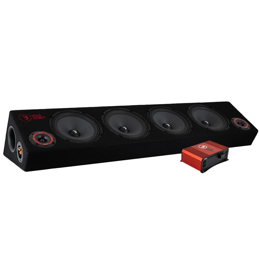 Högtalarlåda med fyra element och förstärkare för bil.
