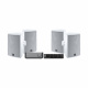 WiiM Amp, SC4B & 2 par Magnat Symbol X-130 utomhushögtalare, vit Högtalare och förstärkare i vitt för utomhusbruk.