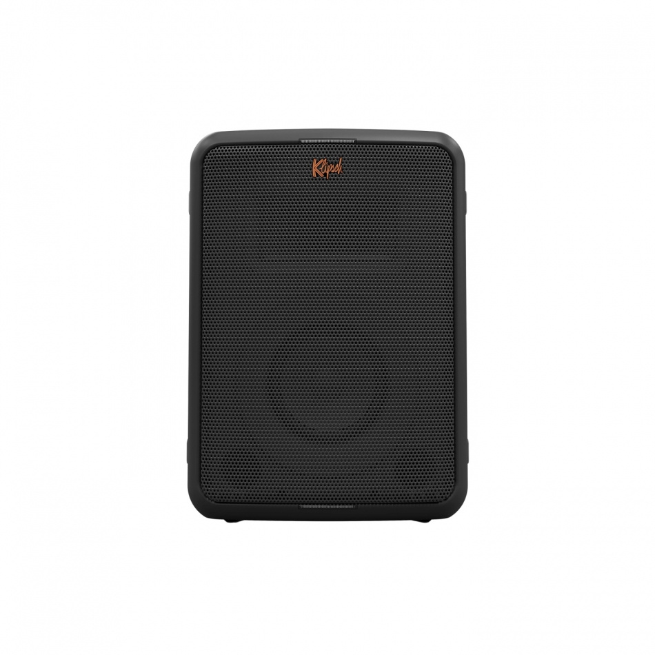 Svart Bluetooth-högtalare med mikrofon, kompakt design för fest.